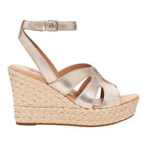 UGG Careena Ankle Strap Wedge Sandals 1125209 Women’s 9.5 Pale Gold Metallic